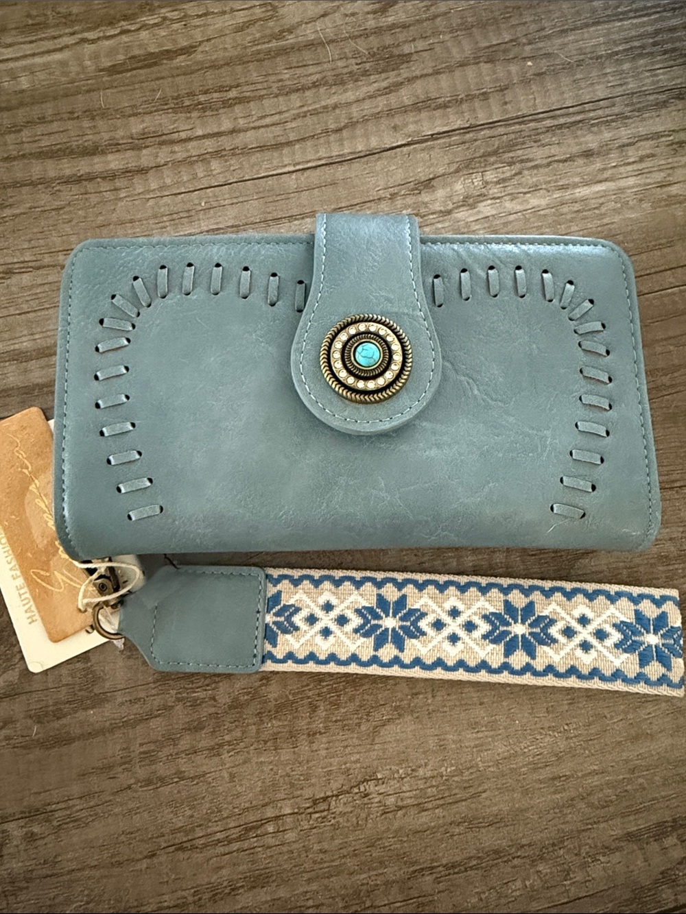 NWT Emperia Blue Women's Wristlet Wallet with Decorative Boho Wristlet Piece